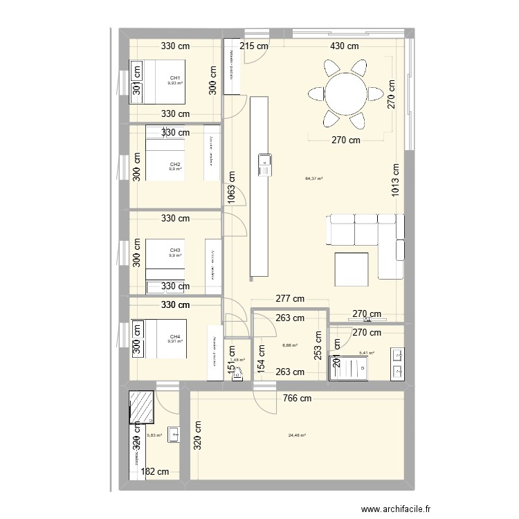 VALOGNES 4. Plan de 10 pièces et 148 m2