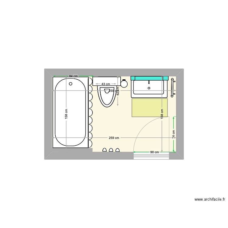 SDB Agathe. Plan de 1 pièce et 4 m2