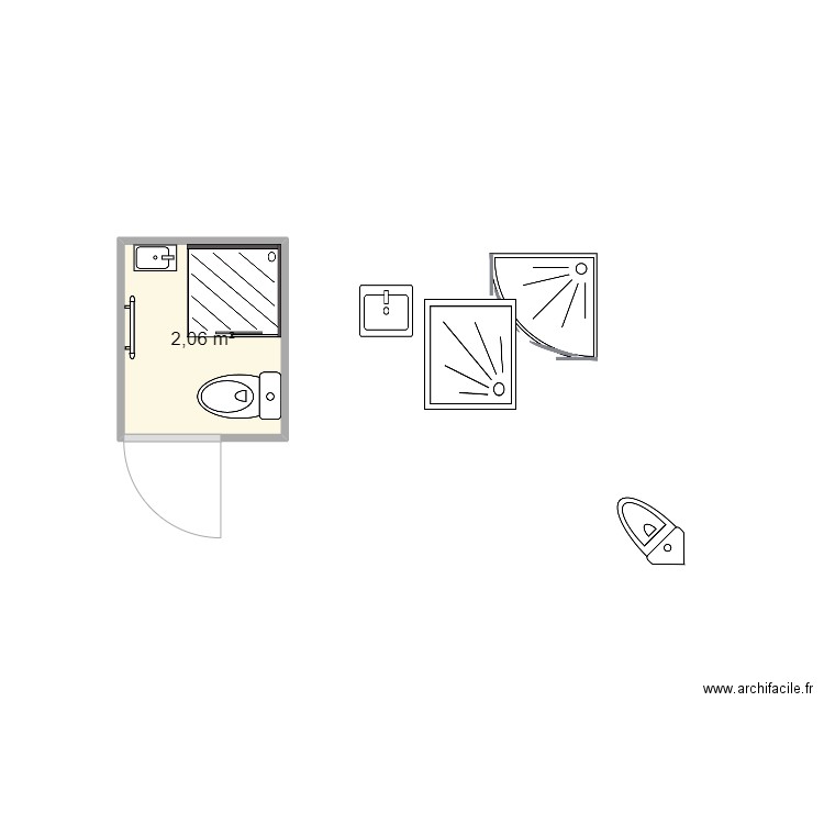 sdb. Plan de 1 pièce et 2 m2