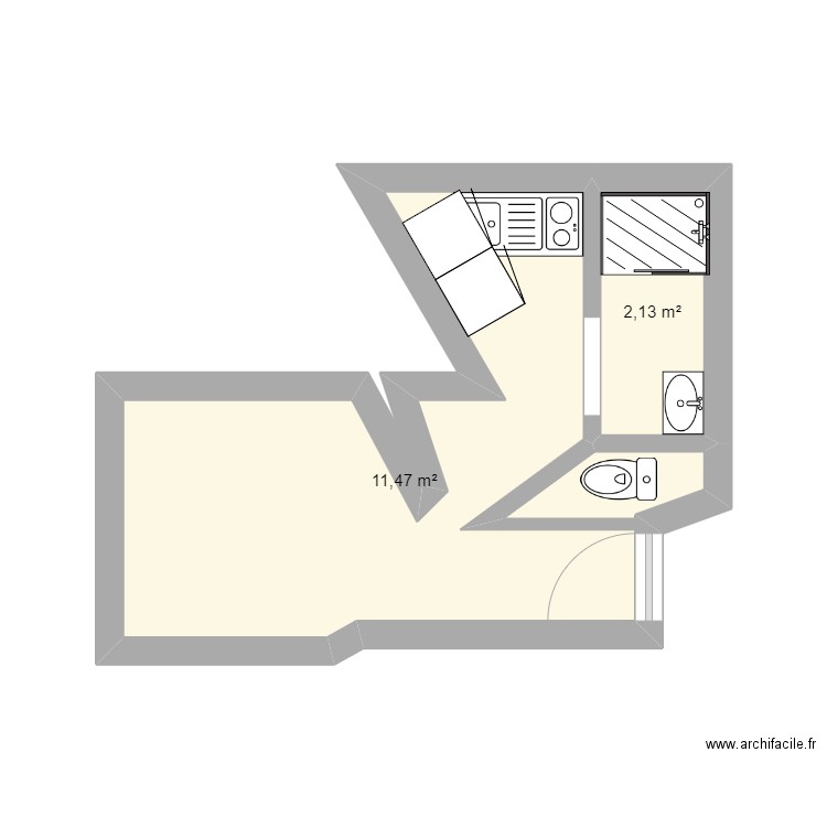 appart  14 e test 1. Plan de 2 pièces et 14 m2