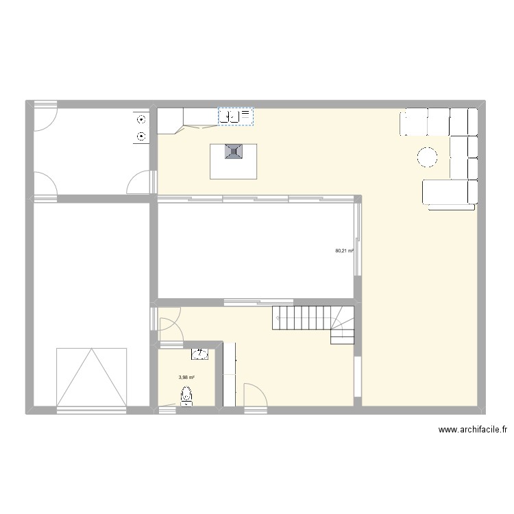 Maison Romaine. Plan de 2 pièces et 84 m2