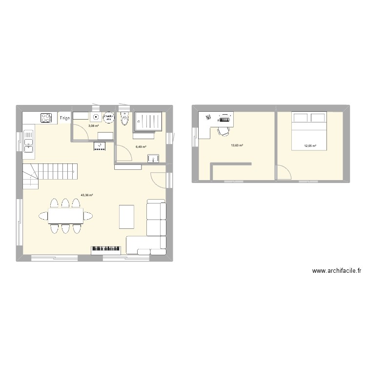 Maison 2. Plan de 5 pièces et 79 m2