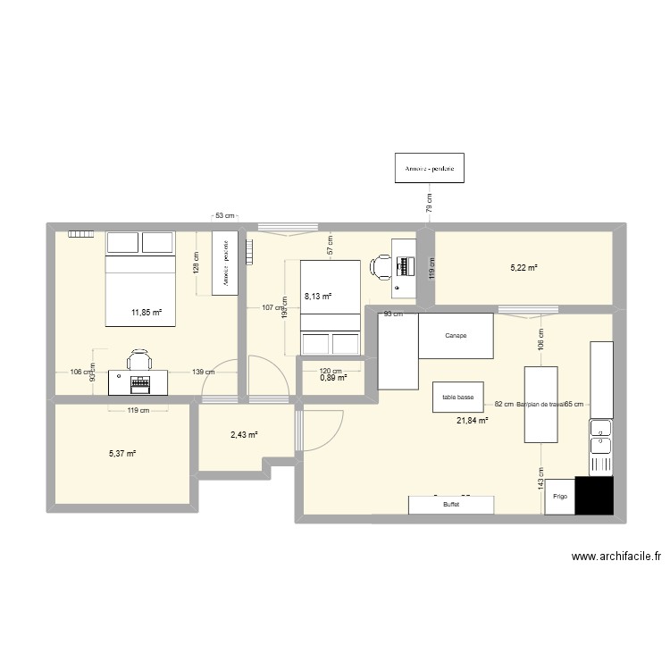 Maison. Plan de 7 pièces et 56 m2