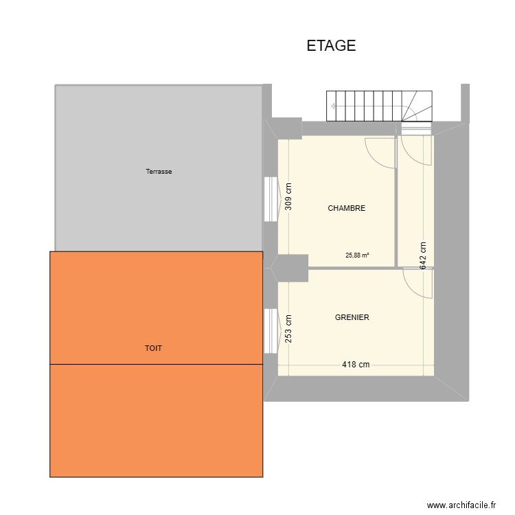 plan après travaux . Plan de 2 pièces et 51 m2