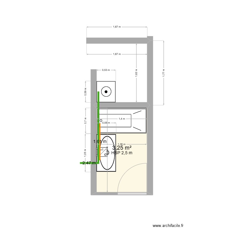 melot. Plan de 1 pièce et 3 m2