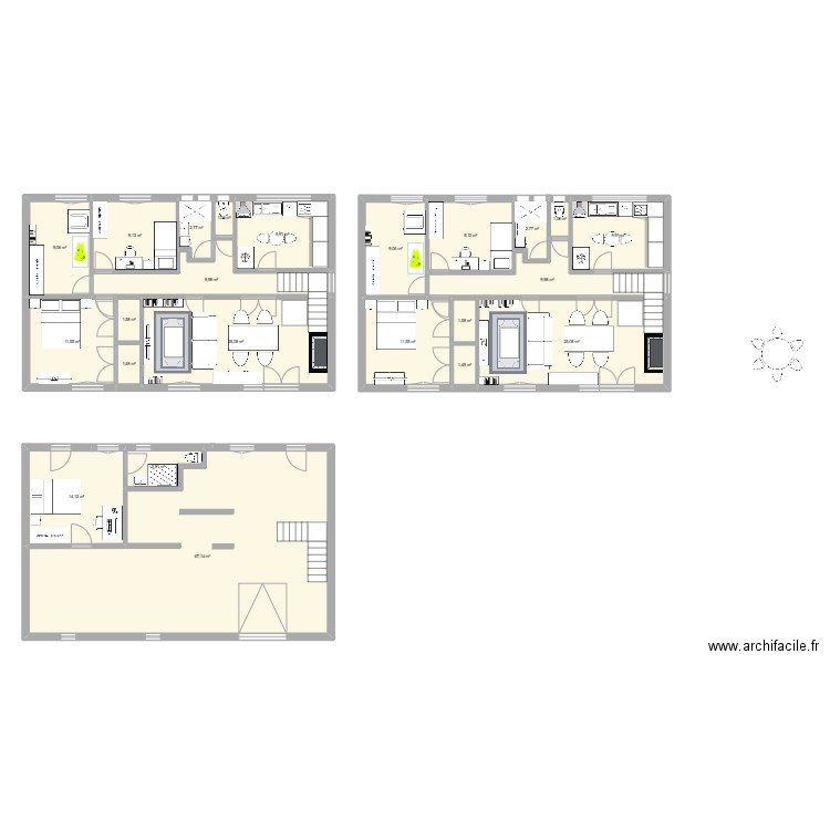 bas des eclateries etage. Plan de 23 pièces et 248 m2