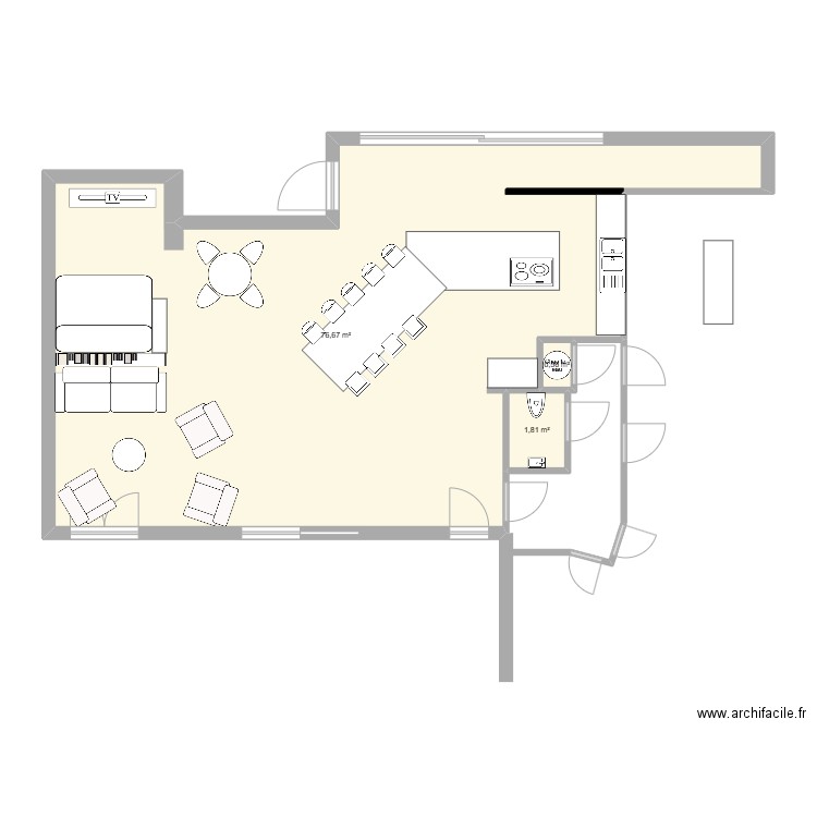 sejou brignoles projeté V2. Plan de 3 pièces et 79 m2