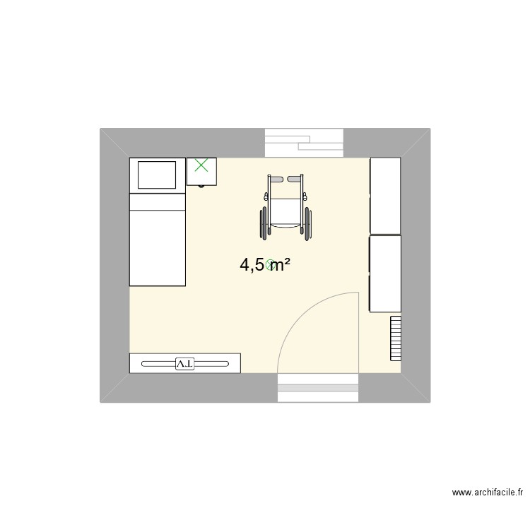 Chambre  . Plan de 1 pièce et 5 m2