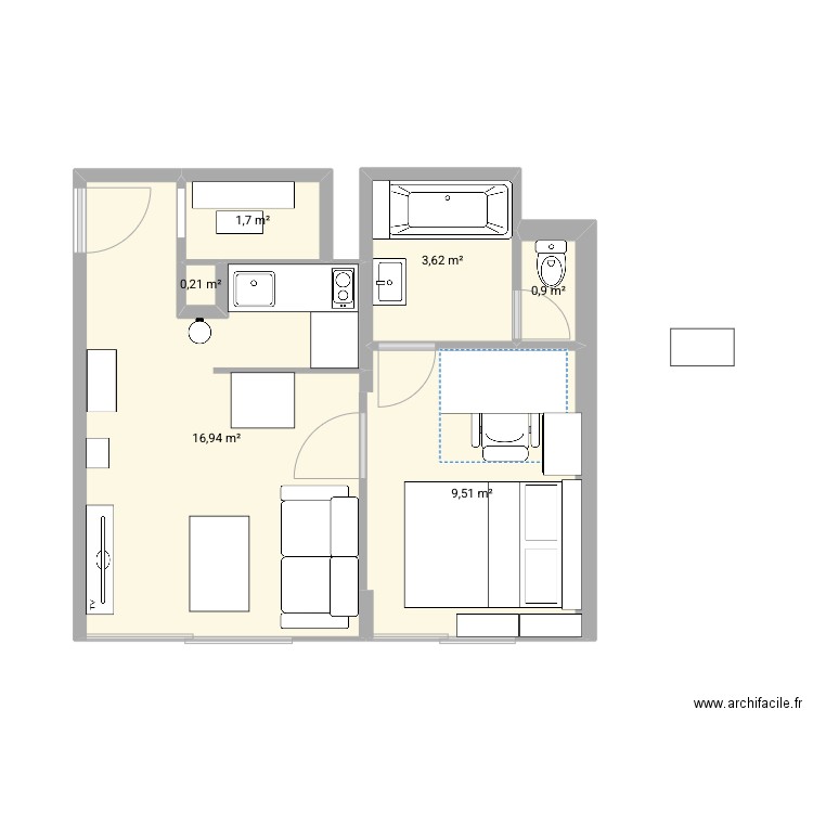 amenagement2. Plan de 6 pièces et 33 m2