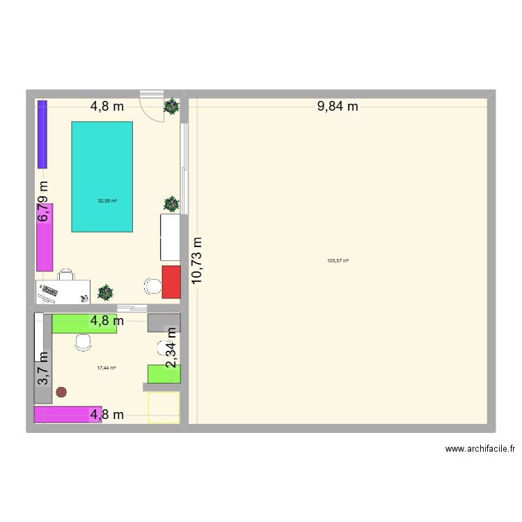 locaux de ID Couture. Plan de 3 pièces et 156 m2