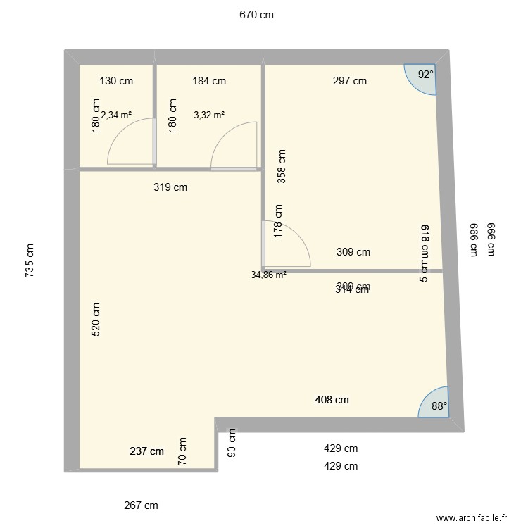 Plan origine Prayssas. Plan de 3 pièces et 41 m2