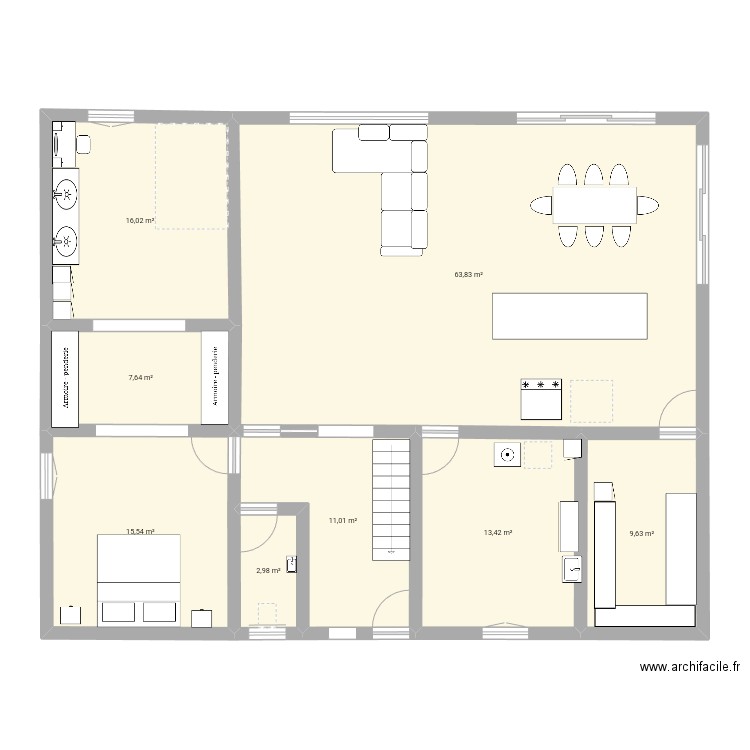 Maison 1. Plan de 8 pièces et 140 m2