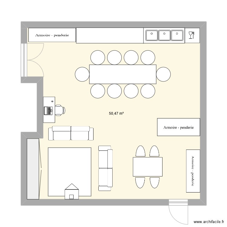 deuxième salle proposition. Plan de 1 pièce et 50 m2