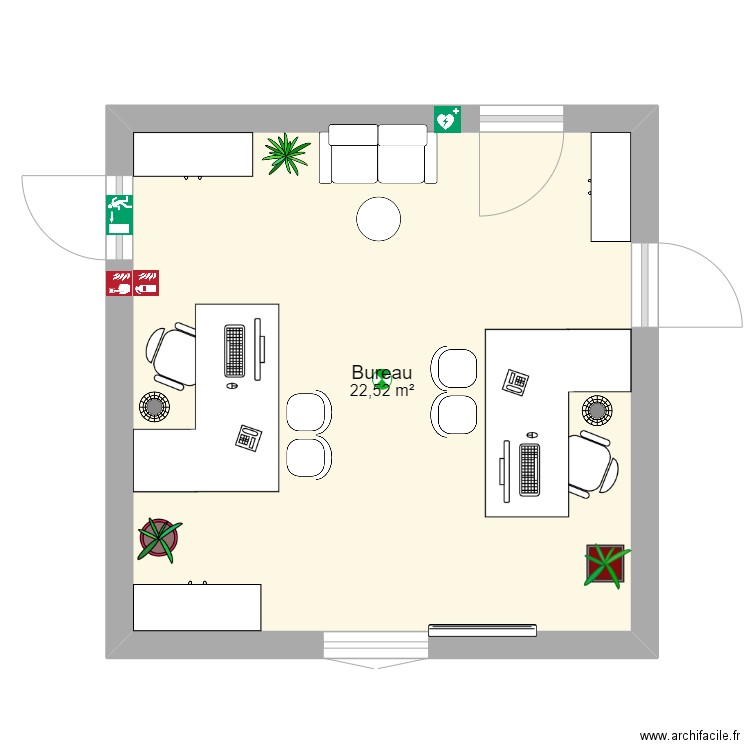 bureau. Plan de 1 pièce et 23 m2