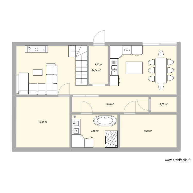 Plan maison. Plan de 7 pièces et 76 m2