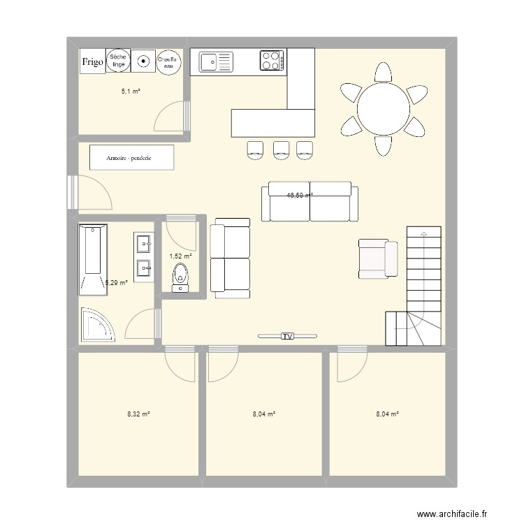 3eme. Plan de 7 pièces et 83 m2