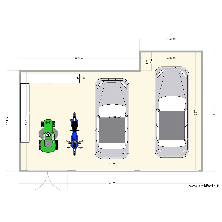 lesleach. Plan de 1 pièce et 49 m2