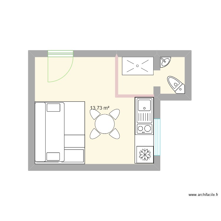 Sète studio 2. Plan de 1 pièce et 14 m2