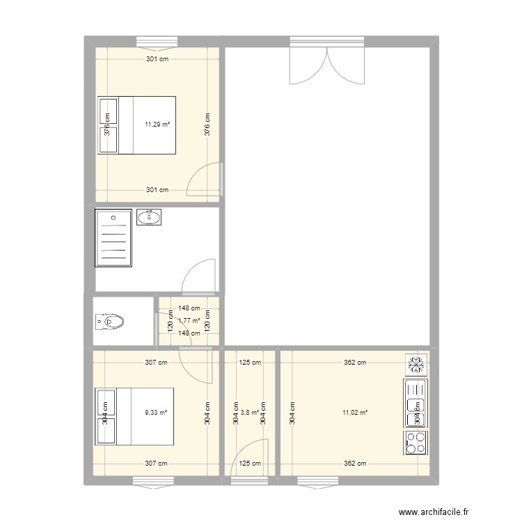 logement intermédoaire. Plan de 5 pièces et 37 m2