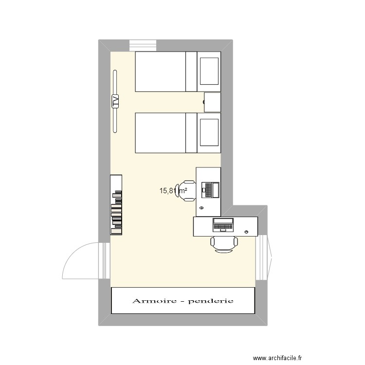 chambre james. Plan de 1 pièce et 16 m2