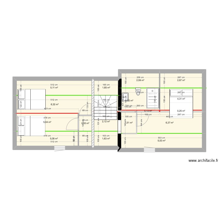 ETAGE 2. Plan de 17 pièces et 57 m2