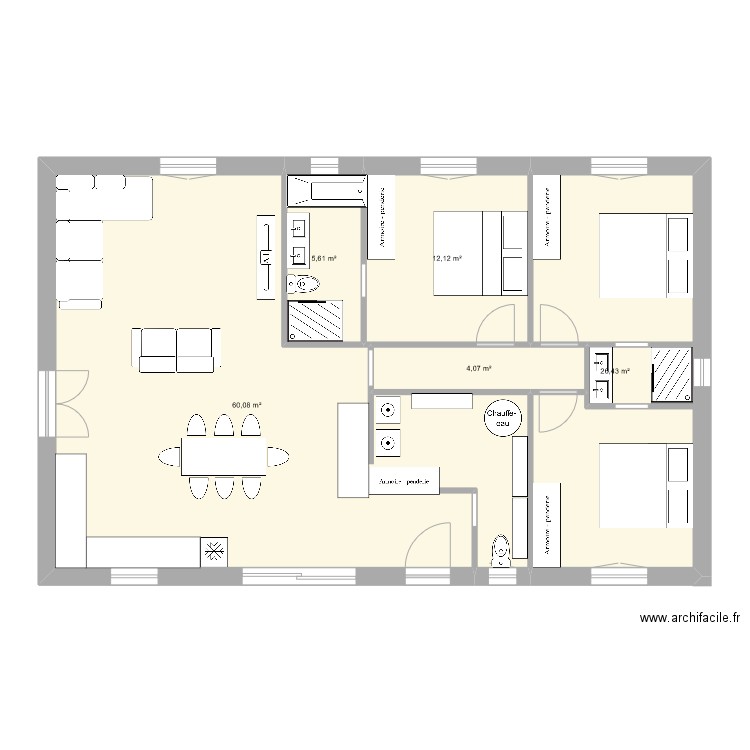 casaber 2. Plan de 5 pièces et 108 m2