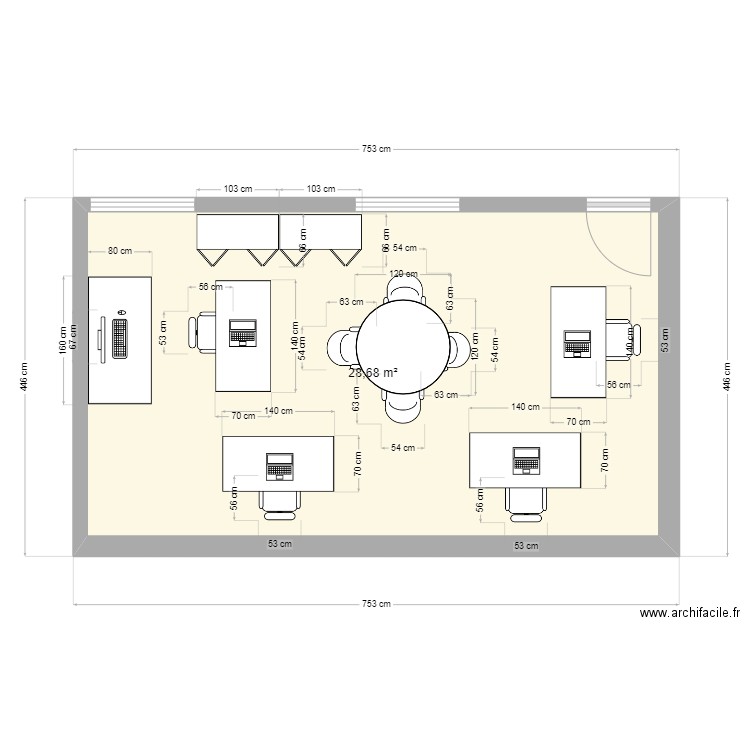 bureau 2025. Plan de 1 pièce et 29 m2