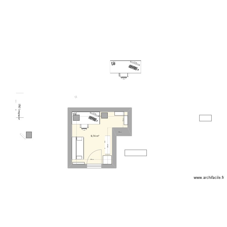 bureau. Plan de 1 pièce et 10 m2