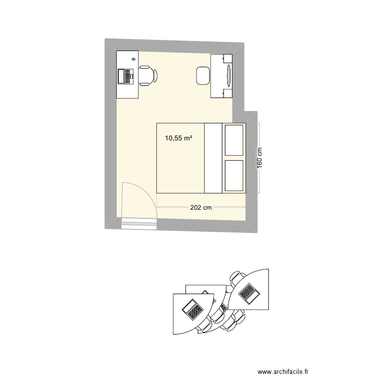 Chambre. Plan de 1 pièce et 11 m2