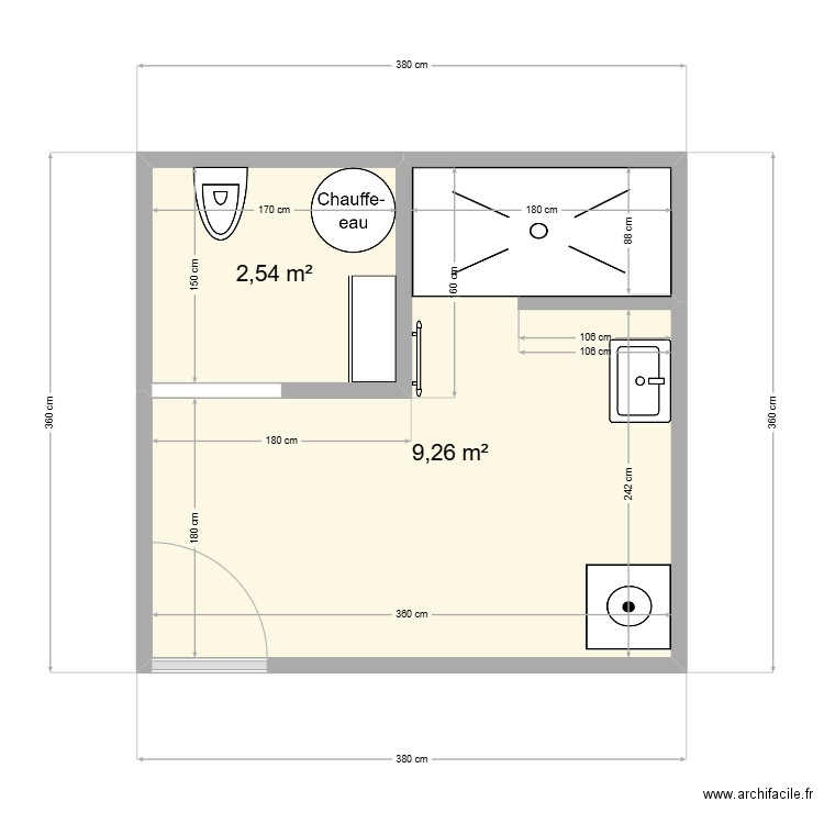 sdb1. Plan de 2 pièces et 12 m2