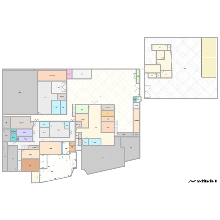 TBC RDC. Plan de 68 pièces et 3002 m2