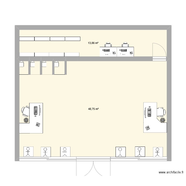 magasin. Plan de 2 pièces et 63 m2