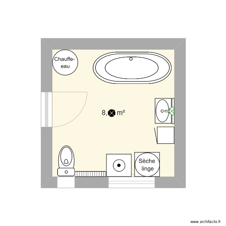 SDB. Plan de 1 pièce et 8 m2