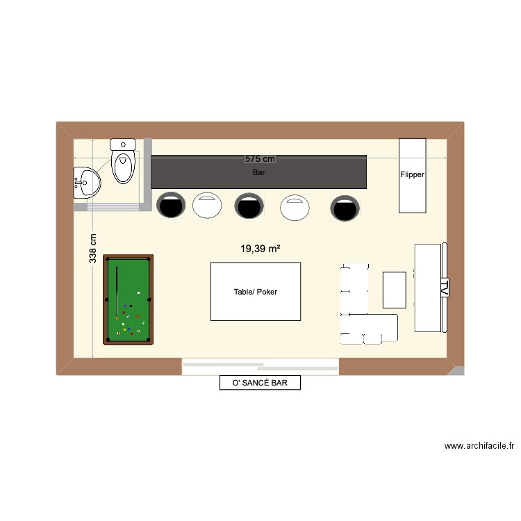 O' SANCÉ BAR. Plan de 1 pièce et 19 m2