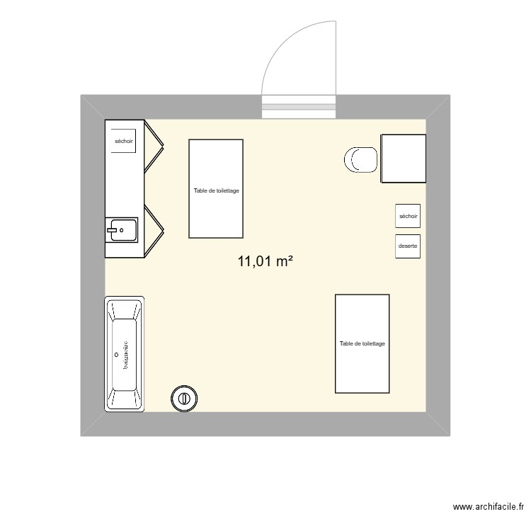 plan de toilettage. Plan de 1 pièce et 11 m2