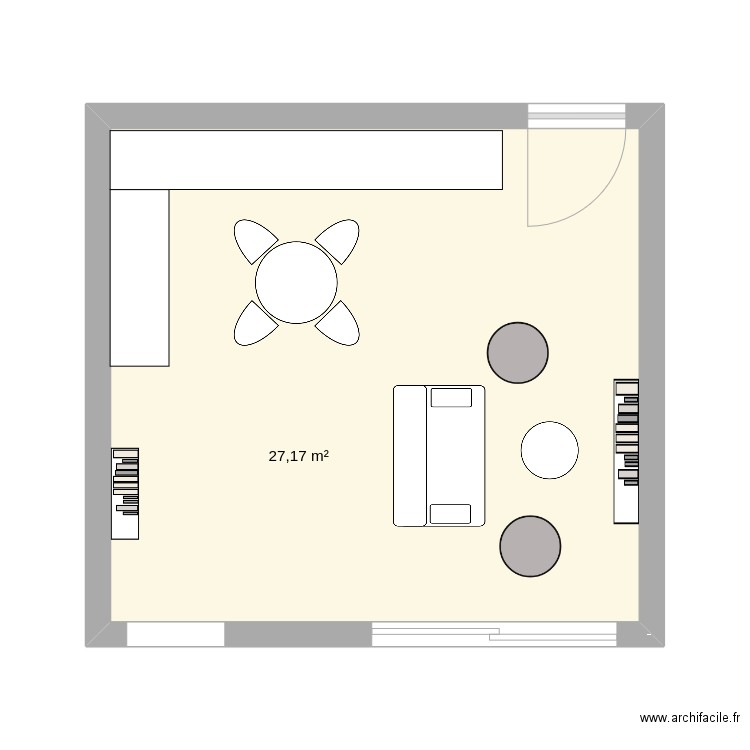 séjour-cuisine. Plan de 1 pièce et 27 m2