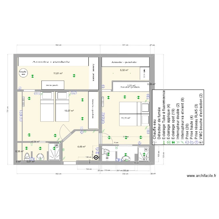 BR2 claire ELEC2. Plan de 12 pièces et 53 m2