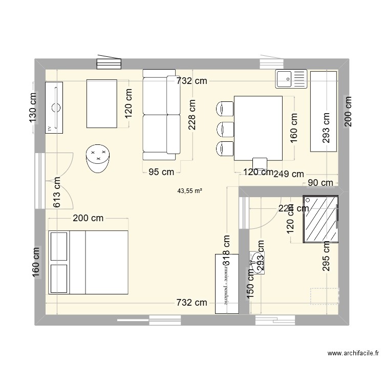 studio Mirepoix. Plan de 1 pièce et 44 m2