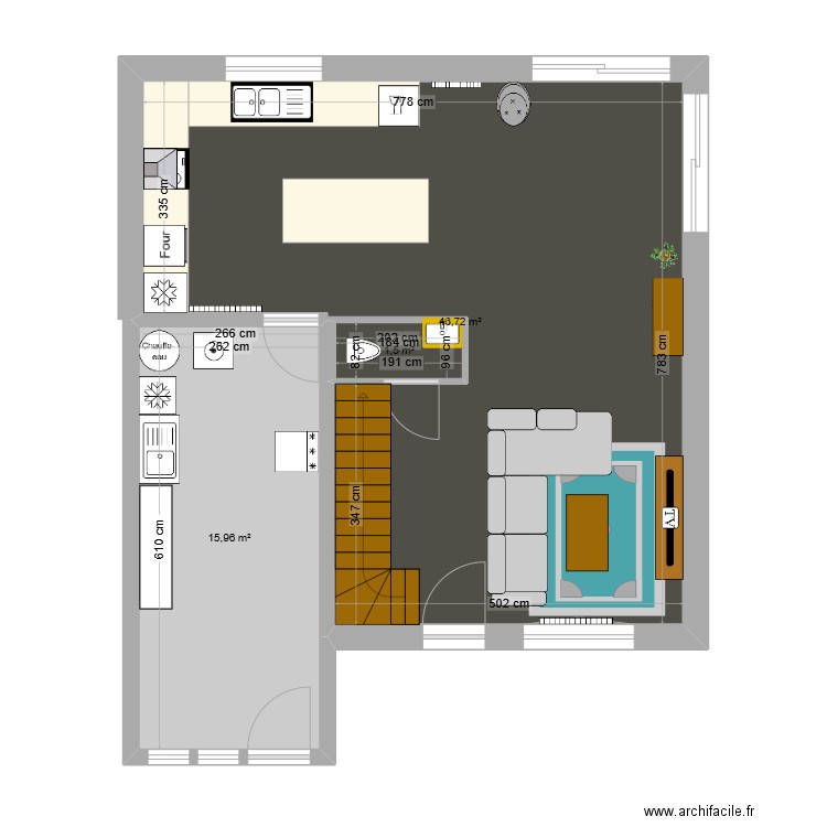 Actuel - RDC meublé. Plan de 3 pièces et 64 m2