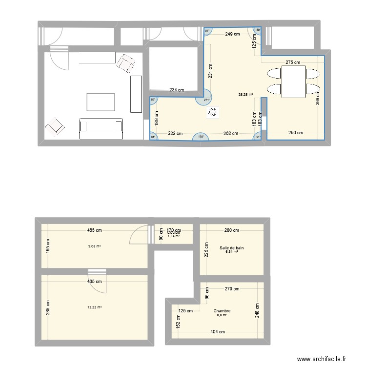 CHAUFFOUR projection1. Plan de 6 pièces et 65 m2