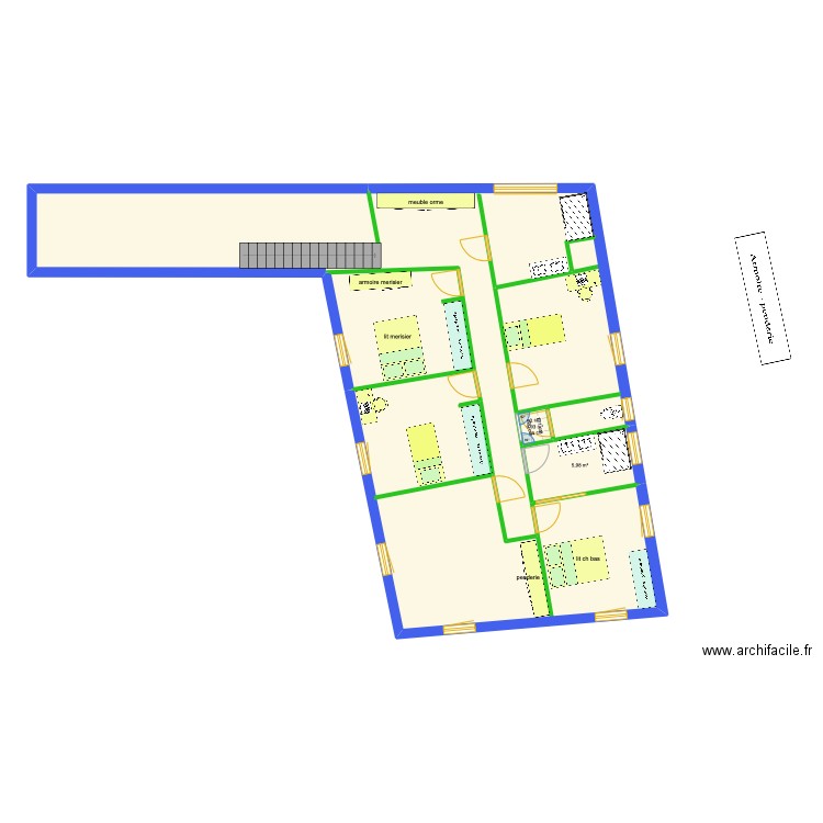 étage 1 ch du partiel. Plan de 5 pièces et 133 m2