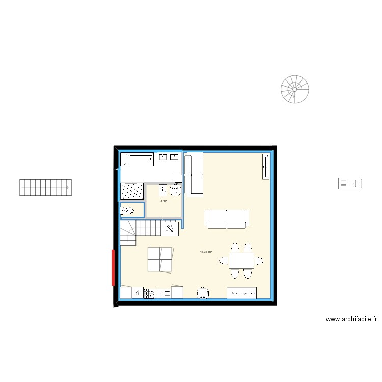 117ujj. Plan de 2 pièces et 49 m2