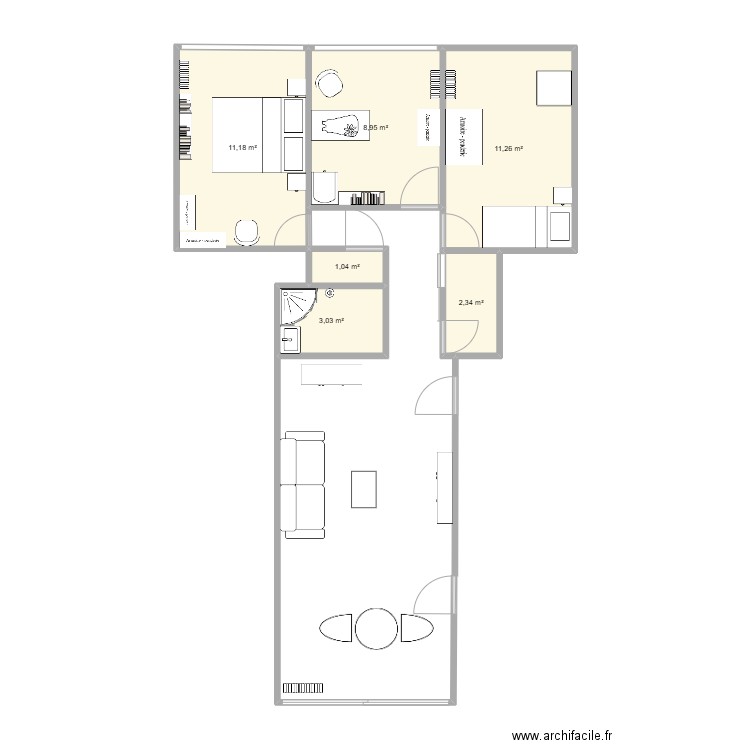 André Tessier. Plan de 6 pièces et 38 m2