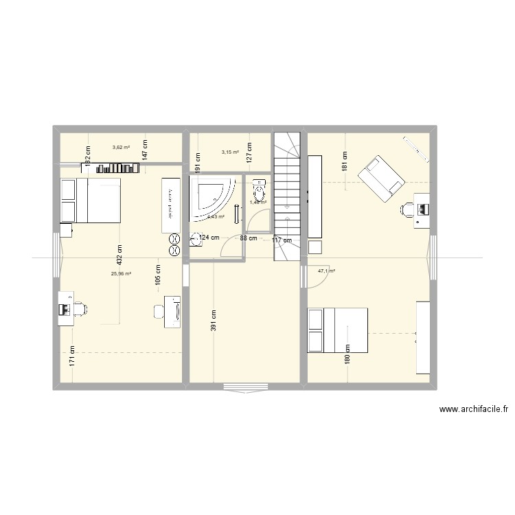 chambre 5. Plan de 6 pièces et 86 m2