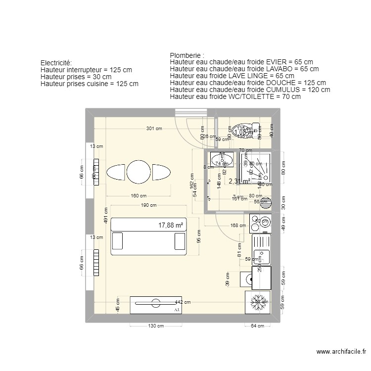 Appartement N°2-31/12/23. Plan de 3 pièces et 21 m2