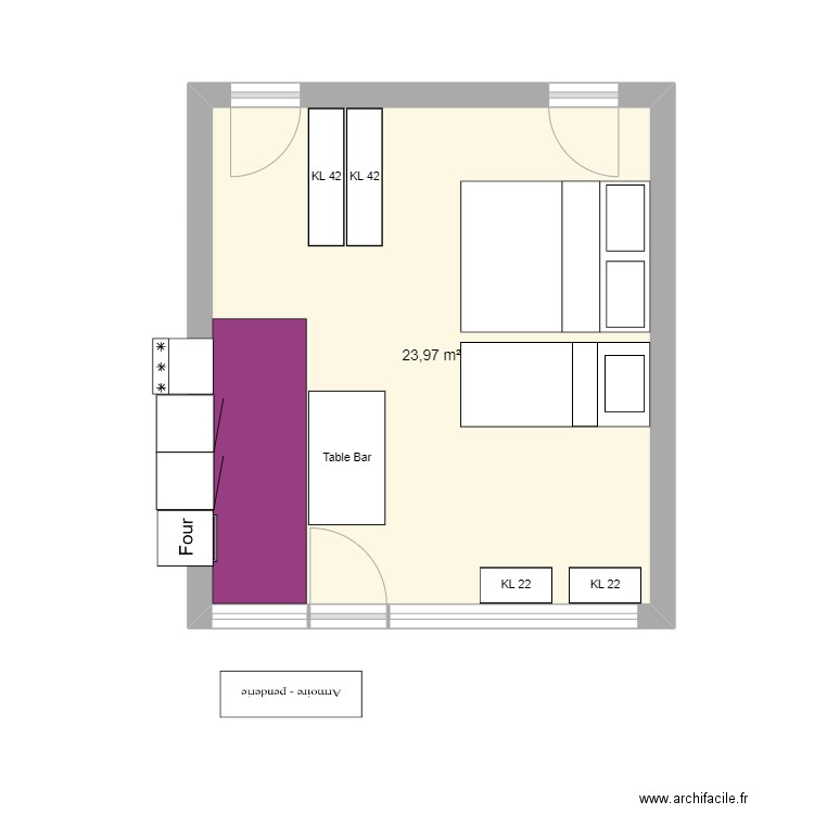 Stud03. Plan de 1 pièce et 24 m2