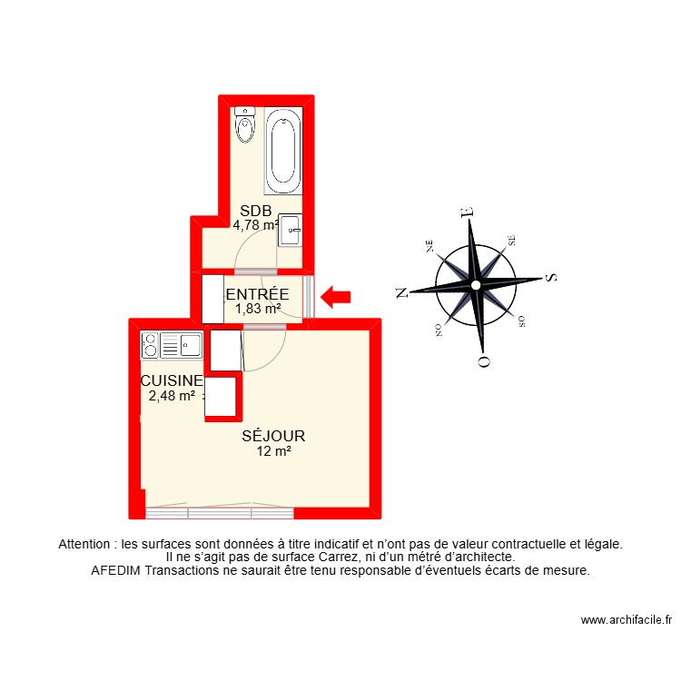 BI 26427. Plan de 4 pièces et 21 m2