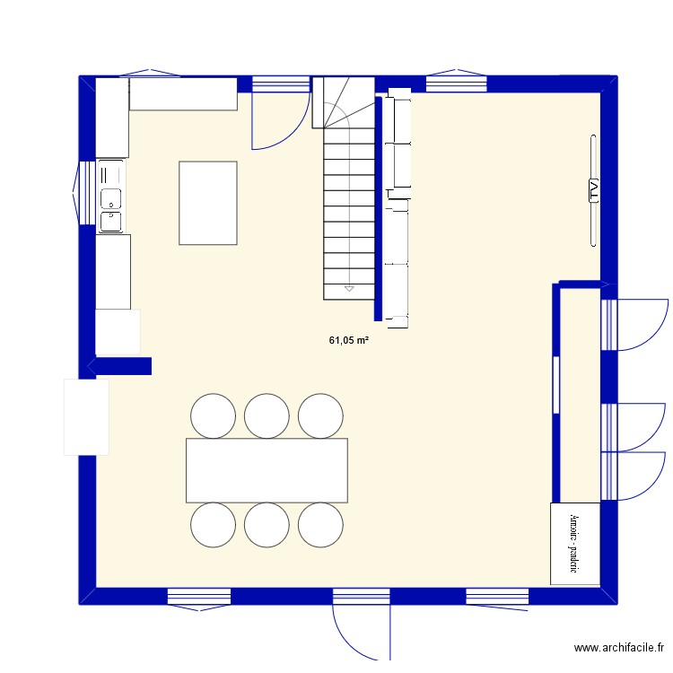 travaux. Plan de 1 pièce et 61 m2