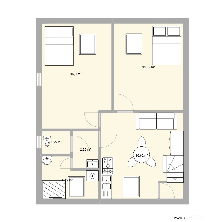 ESCAUDOEUVRES. Plan de 6 pièces et 56 m2