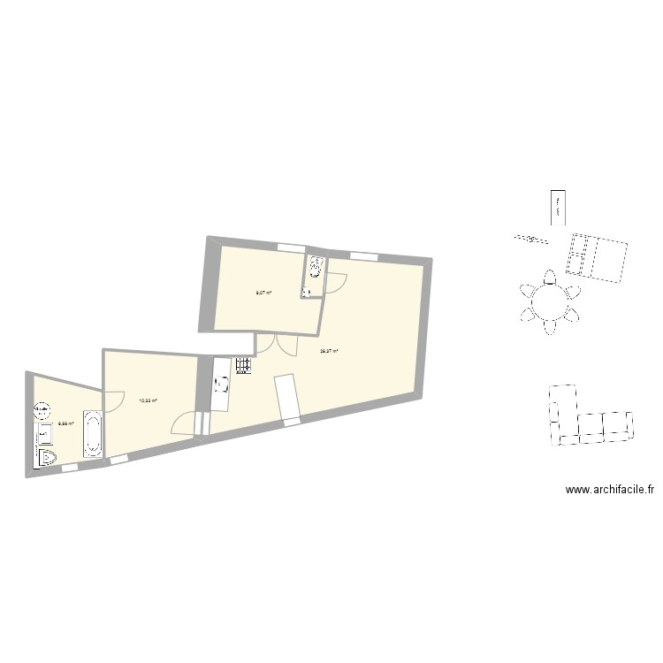 T3Curiol. Plan de 5 pièces et 53 m2